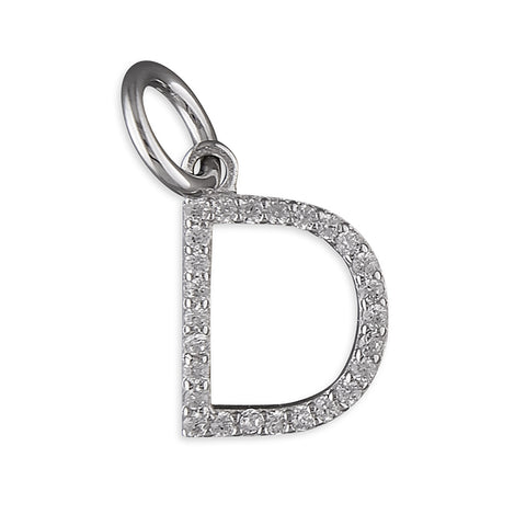 Silver Cubic Zirconia Initial D pendant and chain complete with presentation box