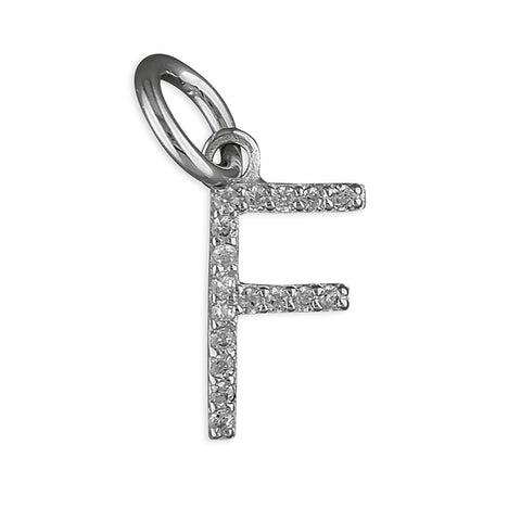 Silver Cubic Zirconia Initial F pendant and chain complete with presentation box