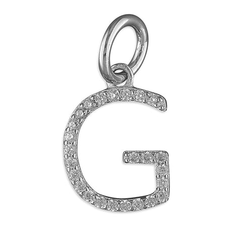 Silver Cubic Zirconia Initial G pendant and chain complete with presentation box