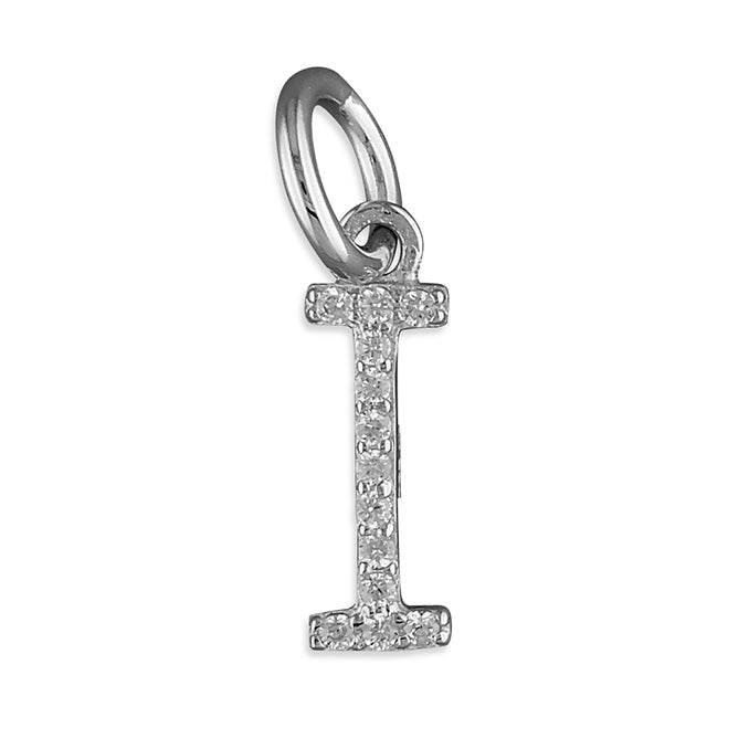 Silver Cubic Zirconia Initial I pendant and chain complete with presentation box
