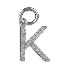 Silver Cubic Zirconia Initial K pendant and chain complete with presentation box