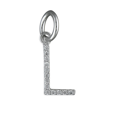 Silver Cubic Zirconia Initial L pendant and chain complete with presentation box