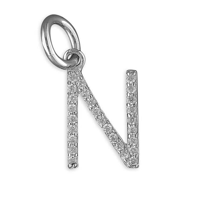 Silver Cubic Zirconia Initial N pendant and chain complete with presentation box