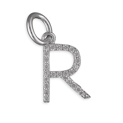 Silver Cubic Zirconia Initial R pendant and chain complete with presentation box