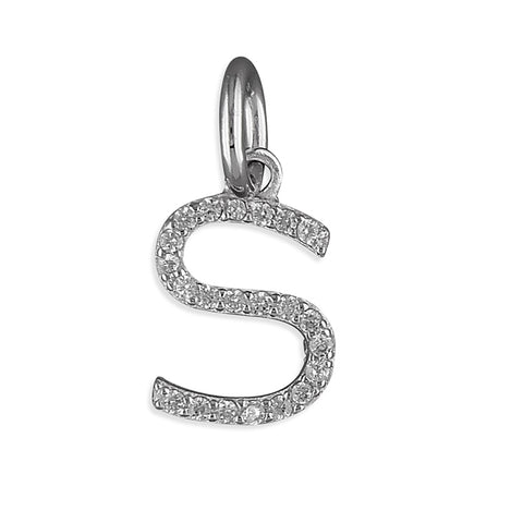 Silver Cubic Zirconia Initial S pendant and chain complete with presentation box