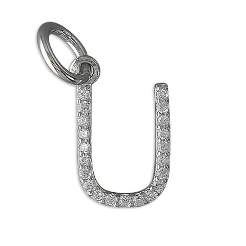 Silver Cubic Zirconia Initial U pendant and chain complete with presentation box