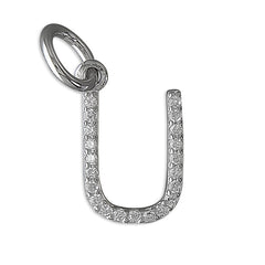 Silver Cubic Zirconia Initial U pendant and chain complete with presentation box