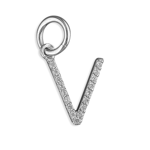 Silver Cubic Zirconia Initial V pendant and chain complete with presentation box
