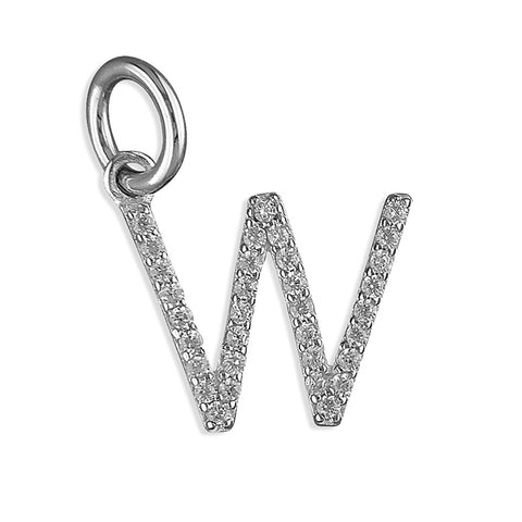 Silver Cubic Zirconia Initial W pendant and chain complete with presentation box
