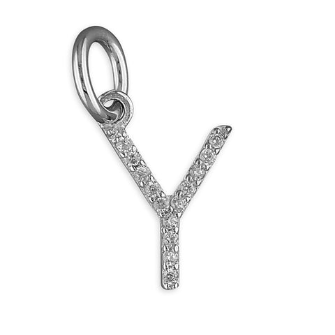 Silver Cubic Zirconia Initial Y pendant and chain complete with presentation box