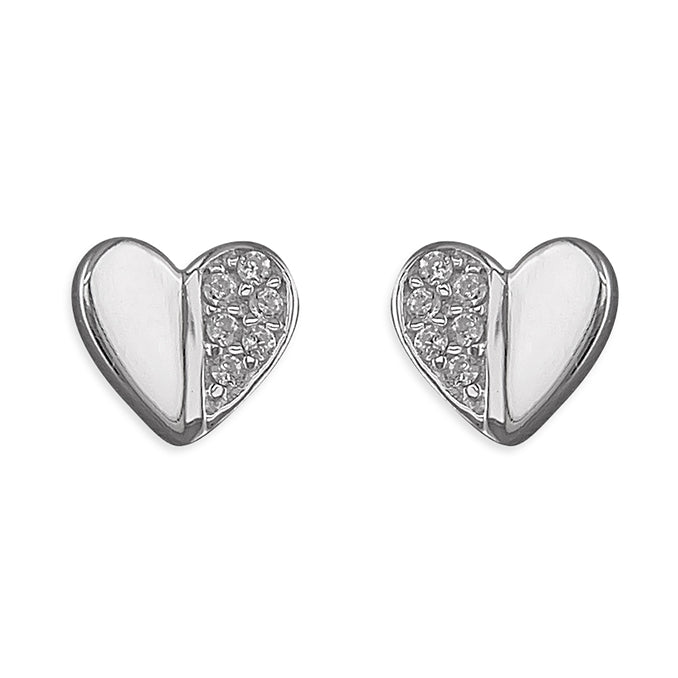 Silver Cubic Zirconia heart stud earrings complete with presentation box