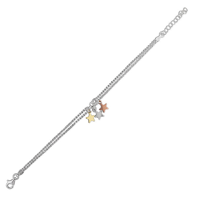 Silver Three Tone Star Link Bracelet complete with presentation box