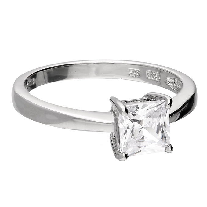 Silver Cubic Zirconia Solitaire Ring complete with presentation box