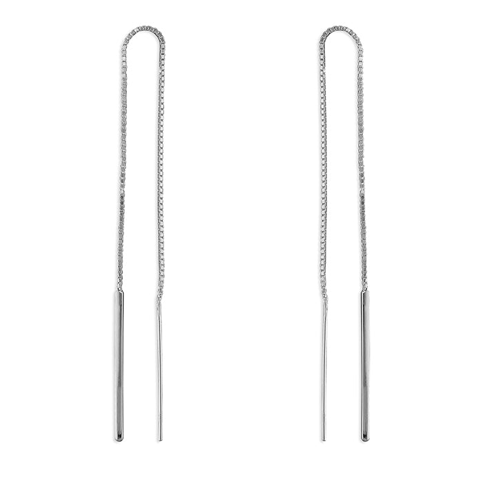 Silver Bar thread through drop earrings complete with presentation box