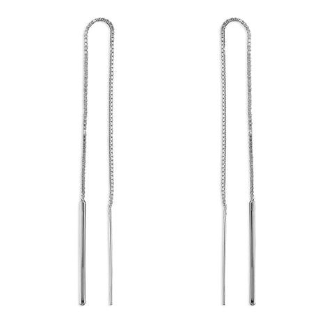 Silver Bar thread through drop earrings complete with presentation box
