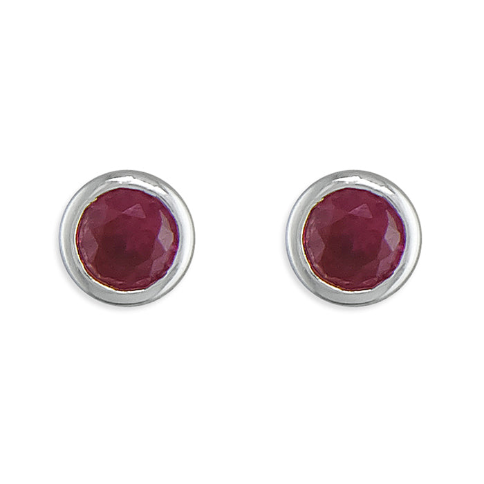 Silver Cubic Zirconia red round stud earrings complete with presentation box