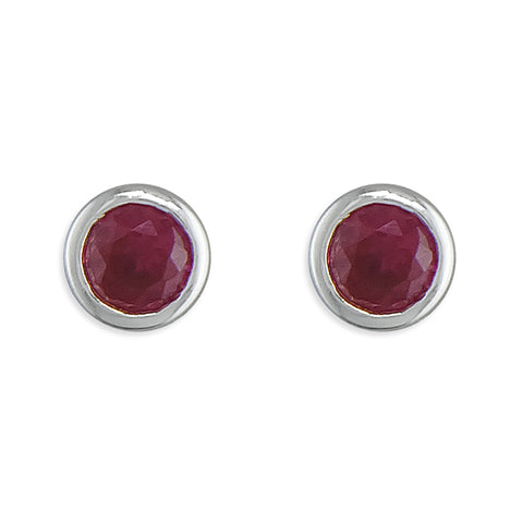 Silver Cubic Zirconia red round stud earrings complete with presentation box