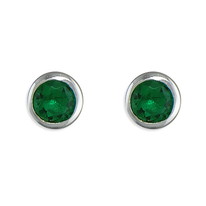 Silver Cubic Zirconia green round stud earrings complete with presentation box