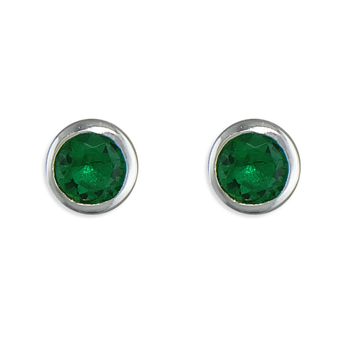 Silver Cubic Zirconia green round stud earrings complete with presentation box