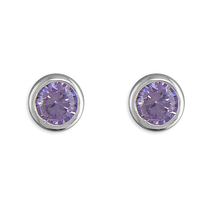 Silver Cubic Zirconia lilac round stud earrings complete with presentation box