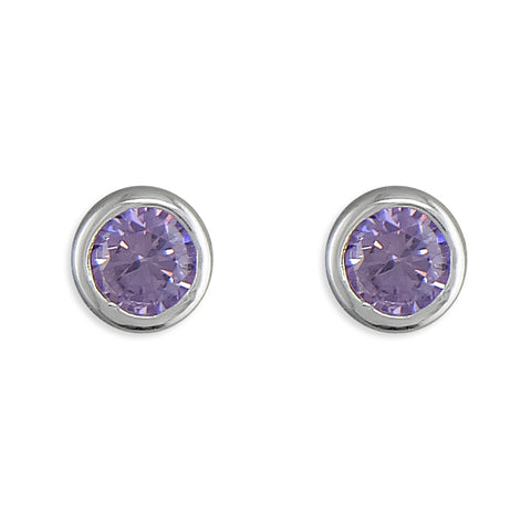 Silver Cubic Zirconia lilac round stud earrings complete with presentation box