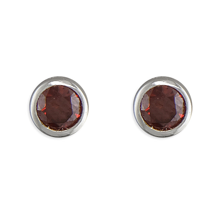 Silver Cubic Zirconia red round stud earrings complete with presentation box
