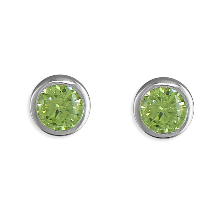 Silver Cubic Zirconia green round stud earrings complete with presentation box