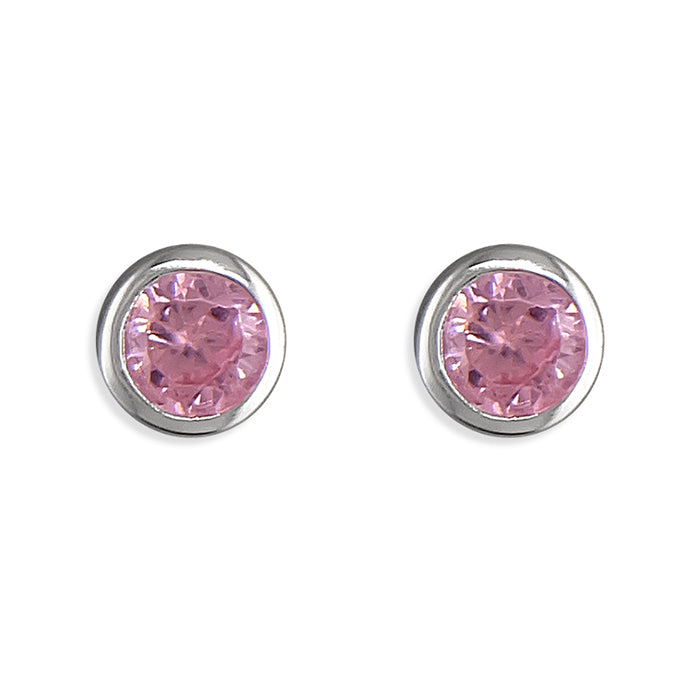 Silver Cubic Zirconia pink round stud earrings complete with presentation box
