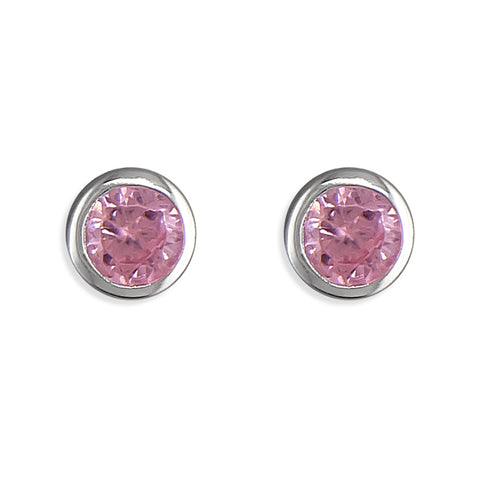 Silver Cubic Zirconia pink round stud earrings complete with presentation box