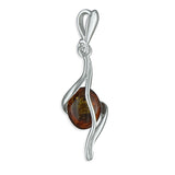 Silver Cognac Amber pendant and chain complete with presentation box