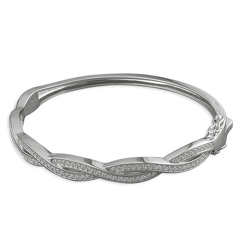 Silver Cubic Zirconia set hinged bangle complete with presentation box