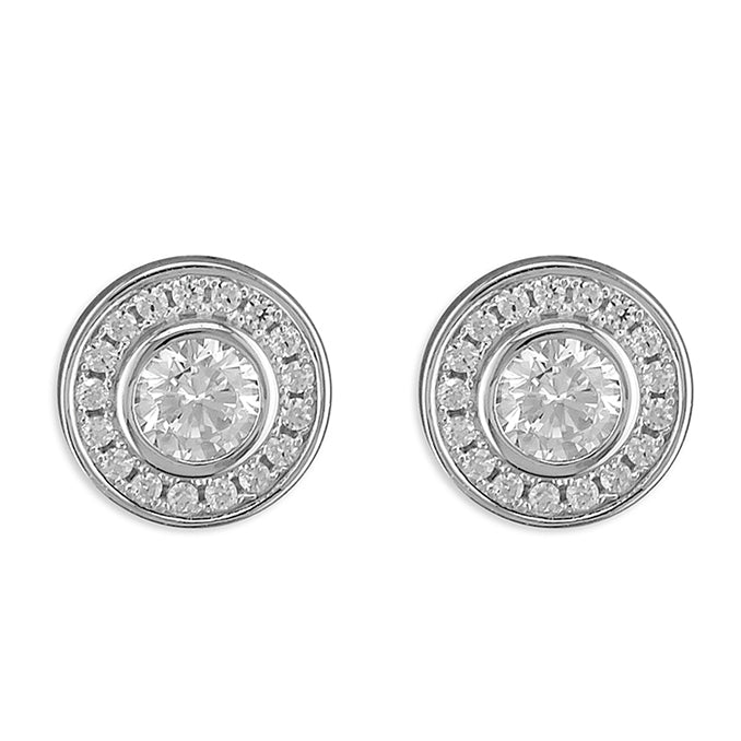 Silver Cubic Zirconia stud earrings complete with presentation box
