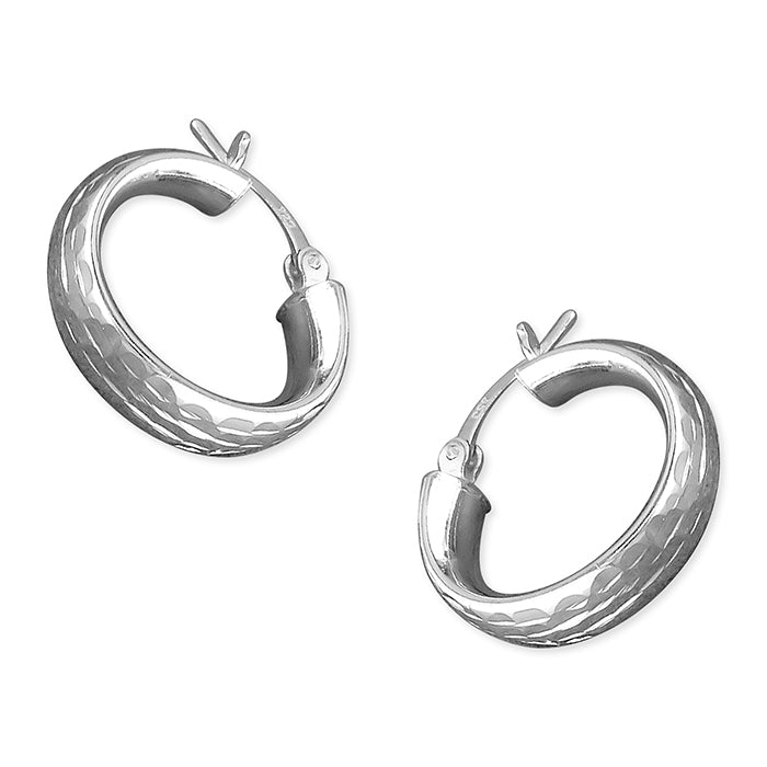 Silver hinged wire hoop earrings complete with presentation box