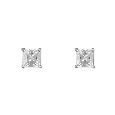 Silver Cubic Zirconia square stud earrings complete with presentation box