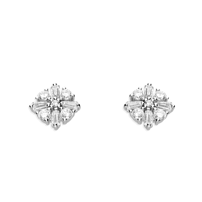 Silver Cubic Zirconia stud earrings complete with presentation box