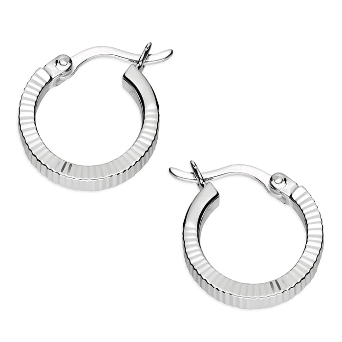 Silver hinged wire hoop earrings complete with presentation box