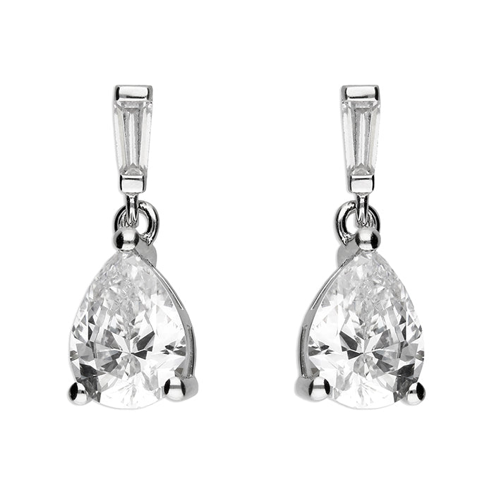 Silver Cubic Zirconia drop earrings complete with presentation box