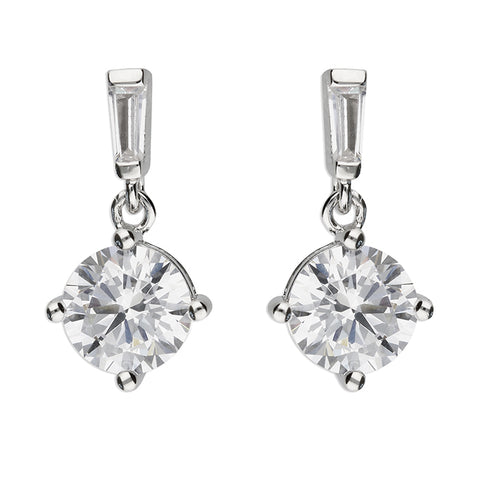 Silver Cubic Zirconia drop earrings complete with presentation box