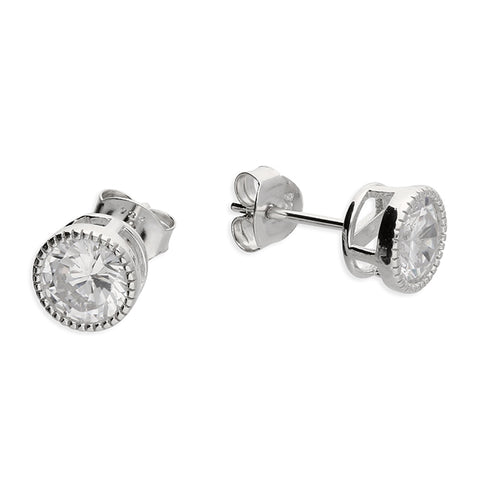 Silver Cubic Zirconia round stud earrings complete with presentation box
