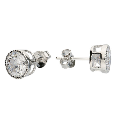 Silver Cubic Zirconia round stud earrings complete with presentation box