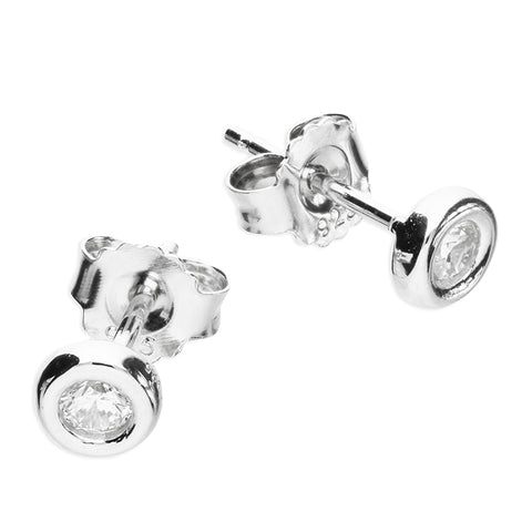 Silver Cubic Zirconia round stud earrings complete with presentation box