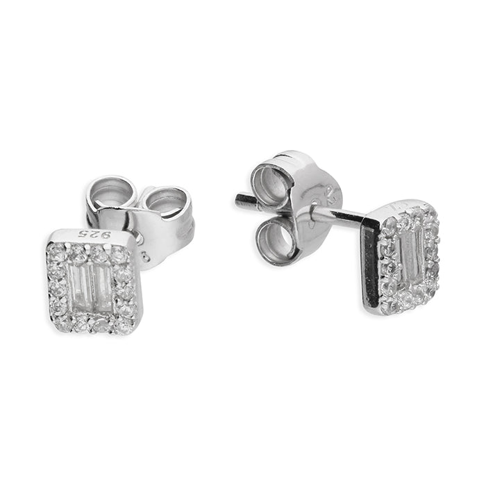 Silver Cubic Zirconia stud earrings complete with presentation box