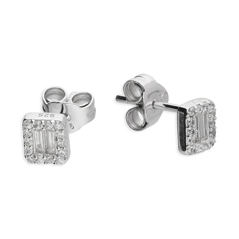 Silver Cubic Zirconia stud earrings complete with presentation box