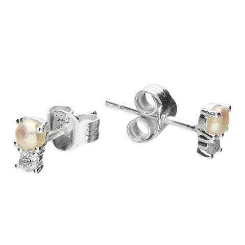 Silver Freshwater Pearl and Cubic Zirconia stud earrings complete with presentation box