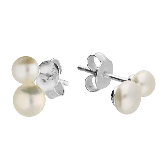 Silver Freshwater Pearl round stud earrings complete with presentation box