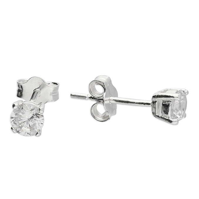 Silver Cubic Zirconia round stud earrings complete with presentation box