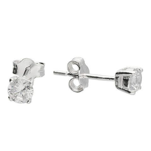 Silver Cubic Zirconia round stud earrings complete with presentation box