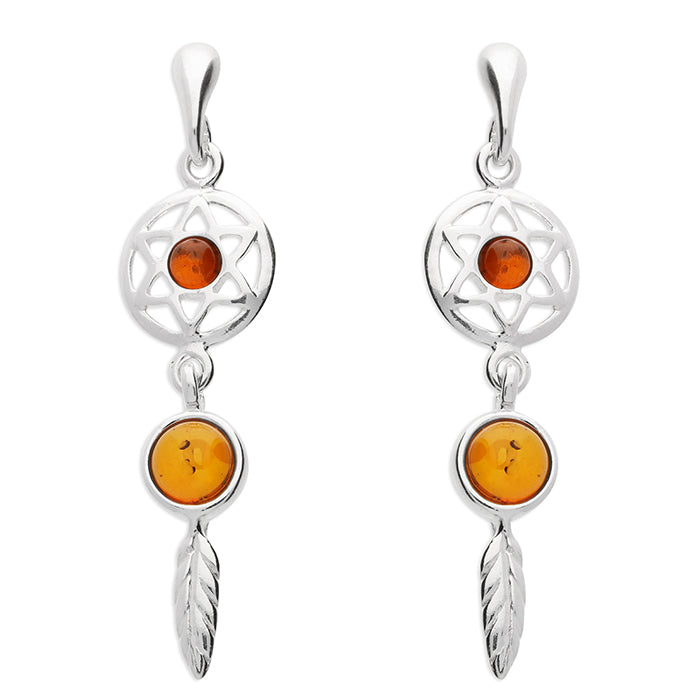 Silver Amber drop earrings complete with presentation box