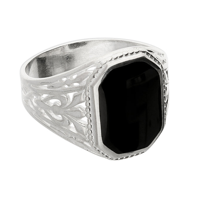 Silver Men's Black Jet Signet Ring complete with presentation box