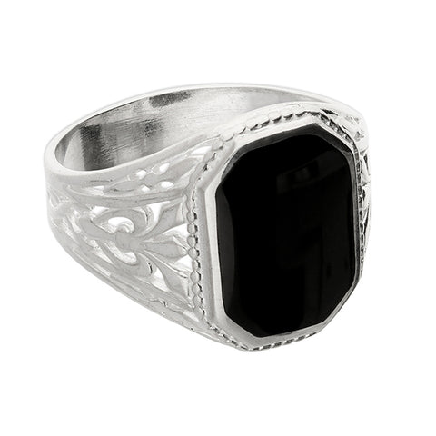 Silver Men's Black Jet Signet Ring complete with presentation box